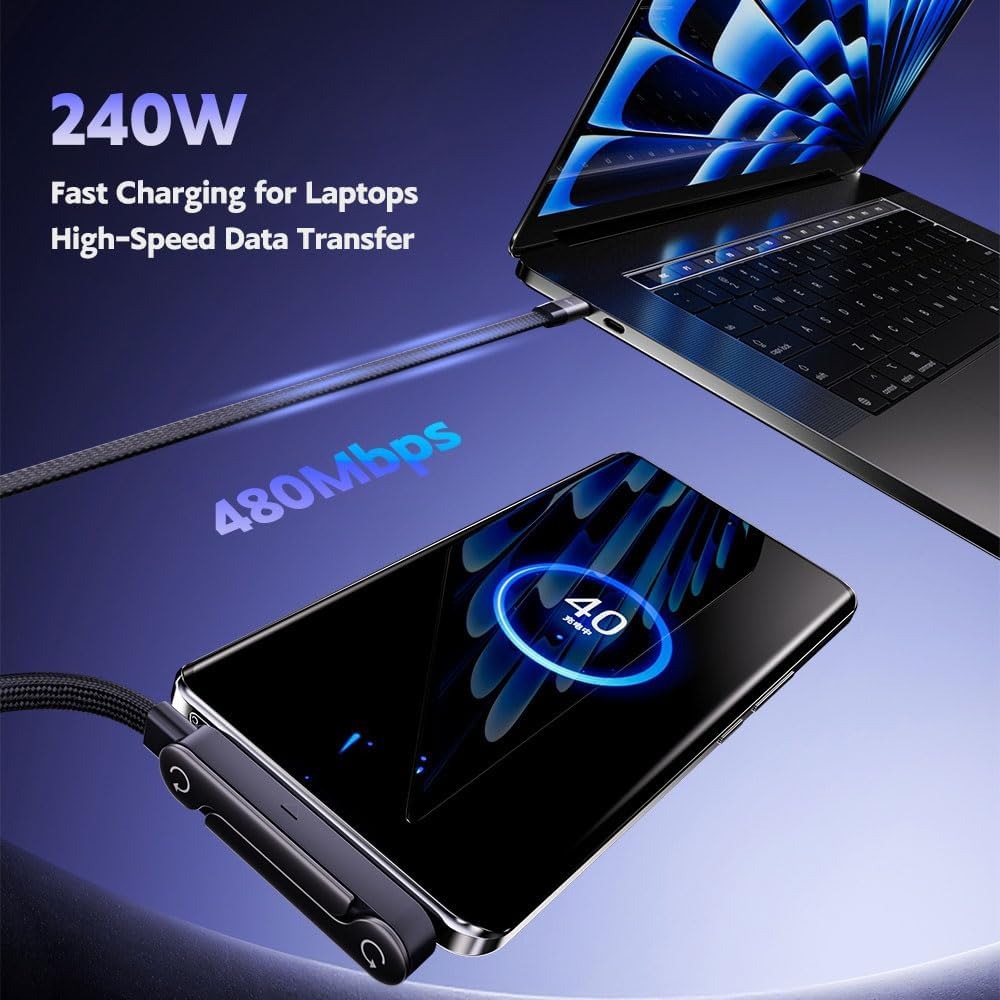 240W Ultra-Fast USB-C Charging Cable with Built-in Foldable Stand