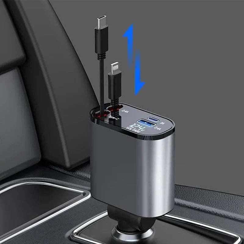 4 in 1 Retractable Car Charger With 120w Fast Charging