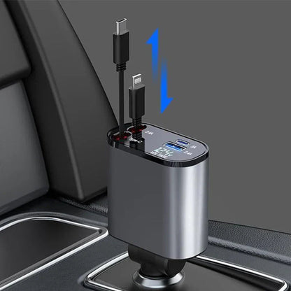 4 in 1 Retractable Car Charger With 120w Fast Charging