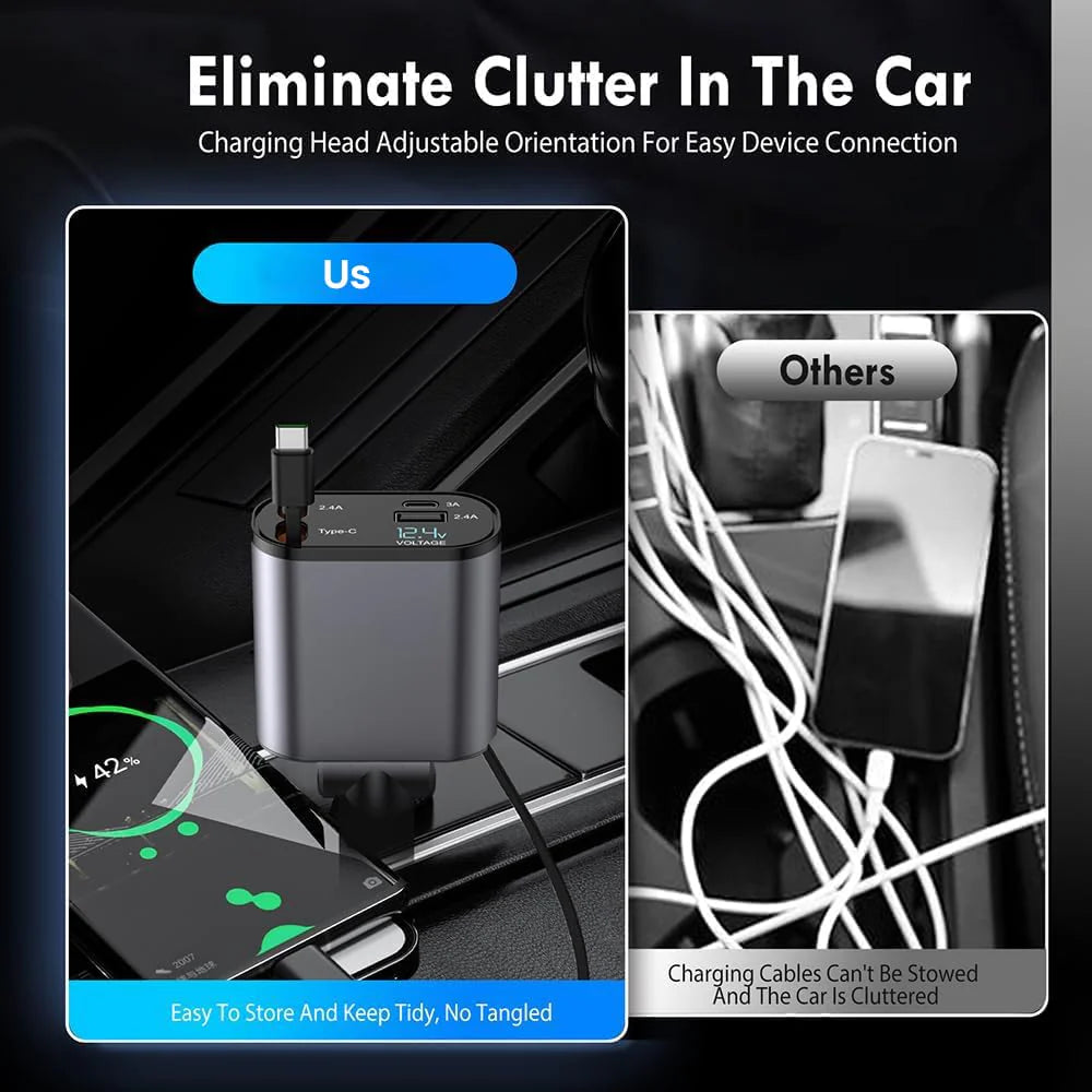 4 in 1 Retractable Car Charger With 120w Fast Charging