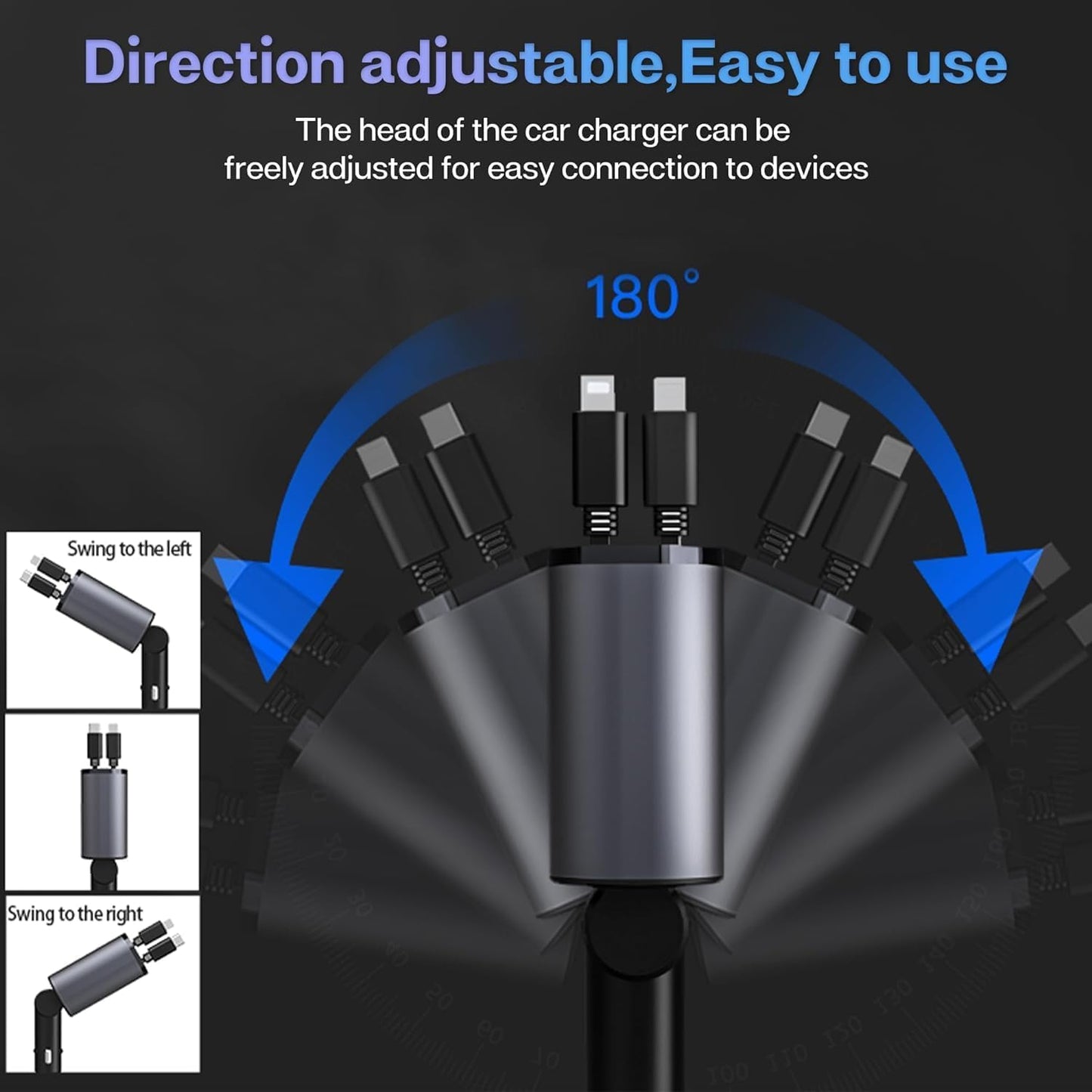 4 in 1 Retractable Car Charger With 120w Fast Charging