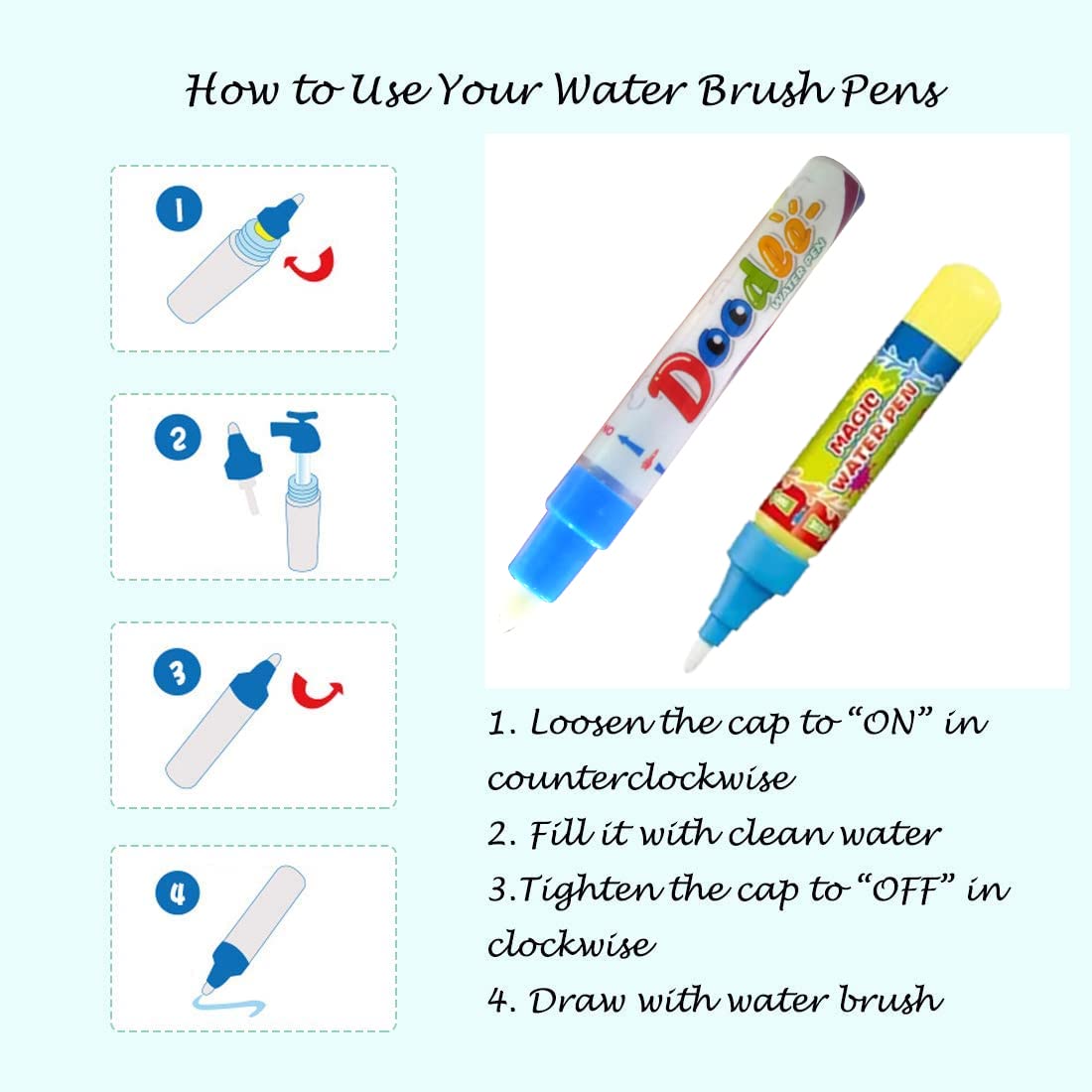 Water Doodle Mat for Kids With 2 Pens (70cm x 50cm)