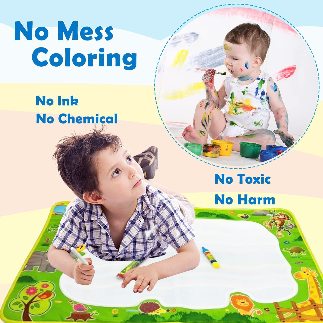 Water Doodle Mat for Kids With 2 Pens (70cm x 50cm)
