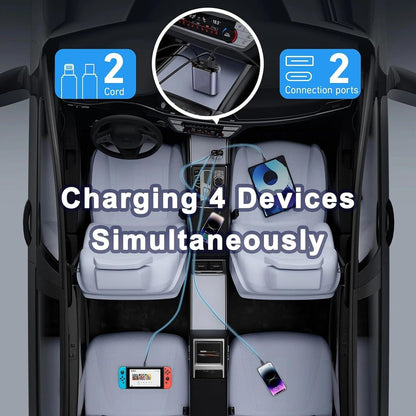 4 in 1 Retractable Car Charger With 120w Fast Charging