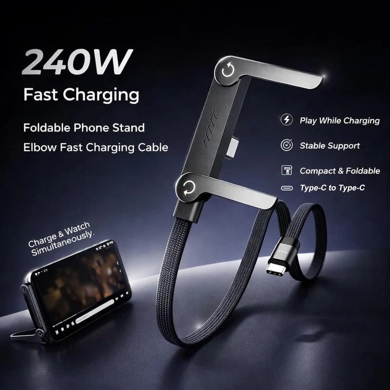 240W Ultra-Fast USB-C Charging Cable with Built-in Foldable Stand