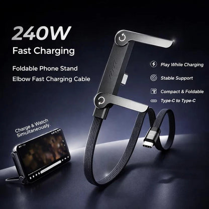 240W Ultra-Fast USB-C Charging Cable with Built-in Foldable Stand
