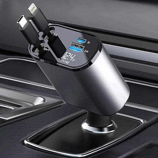 4 in 1 Retractable Car Charger With 120w Fast Charging