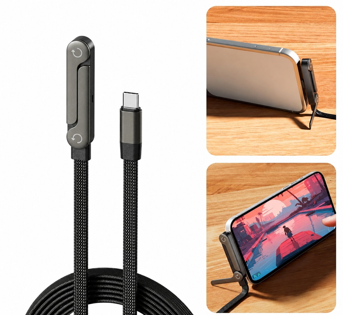 240W Ultra-Fast USB-C Charging Cable with Built-in Foldable Stand