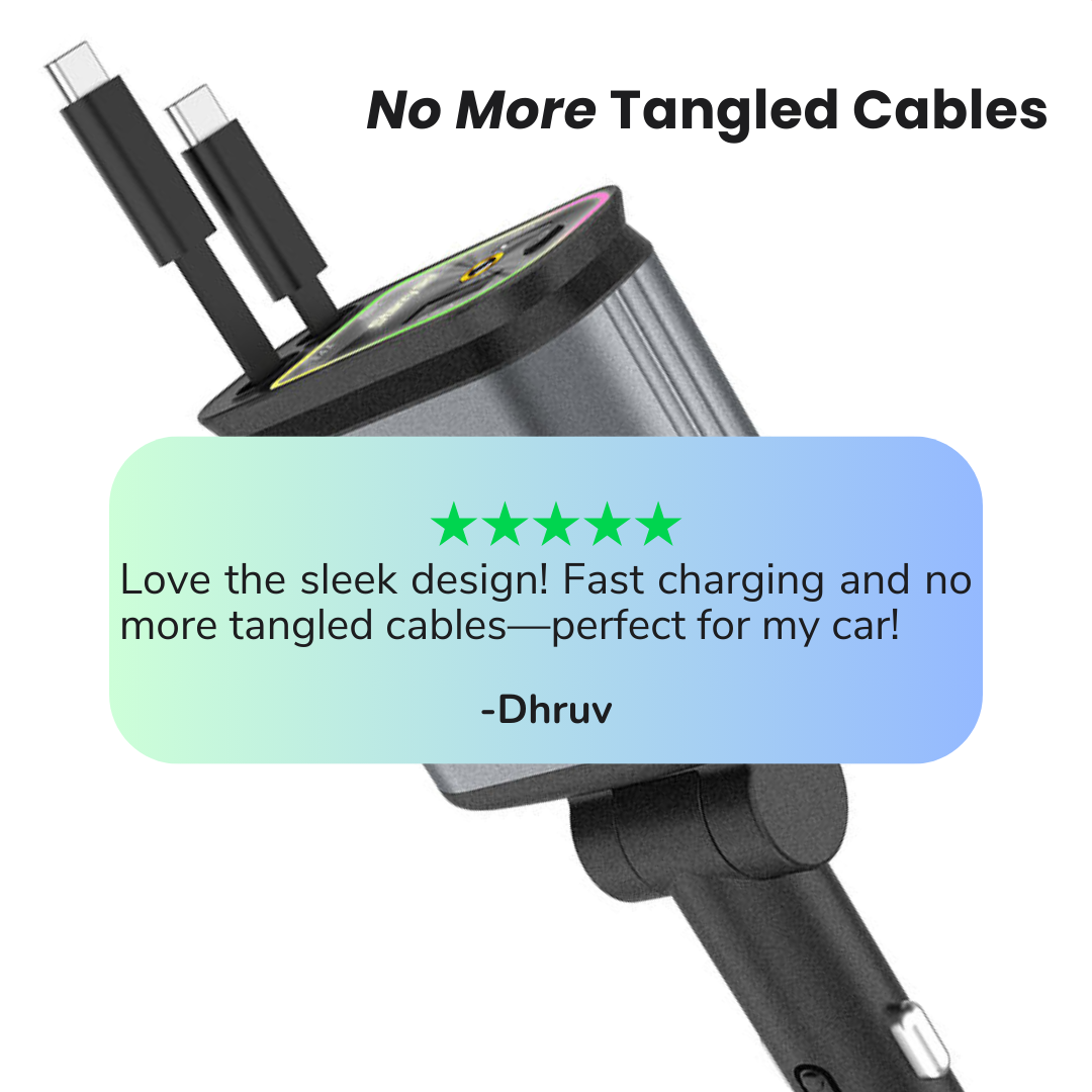 4 in 1 Retractable Car Charger With 120w Fast Charging
