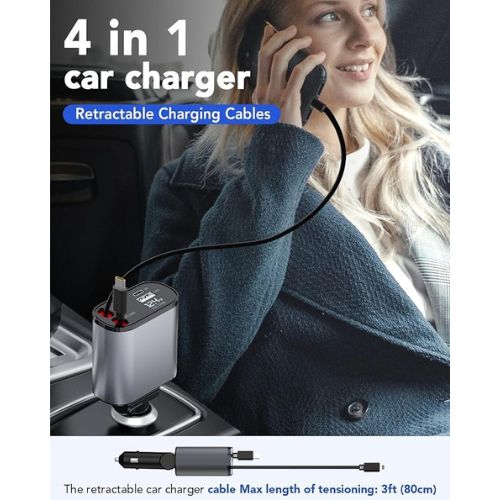 4 in 1 Retractable Car Charger With 120w Fast Charging